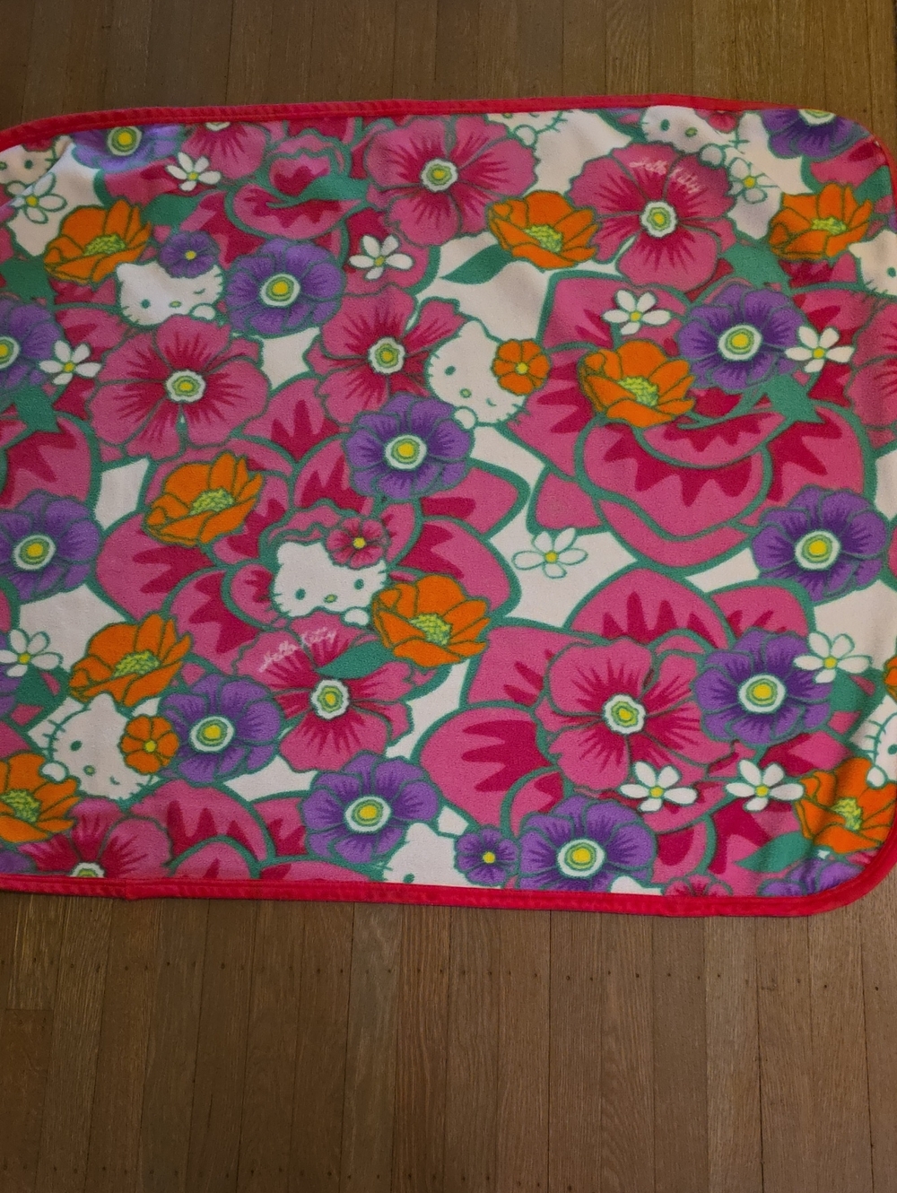 Sanrio Helly Kitty 2012 Pink Orange Purple Floral Plush Blanket Throw 45x38"